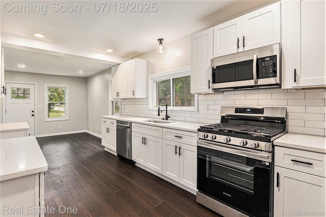 21801 Colgate St, Farmington Hills, MI 48336 - kitchen with appliances with stainless steel finishes, dark wood-type flooring, healthy amount of natural light, white cabinetry, and recessed lighting