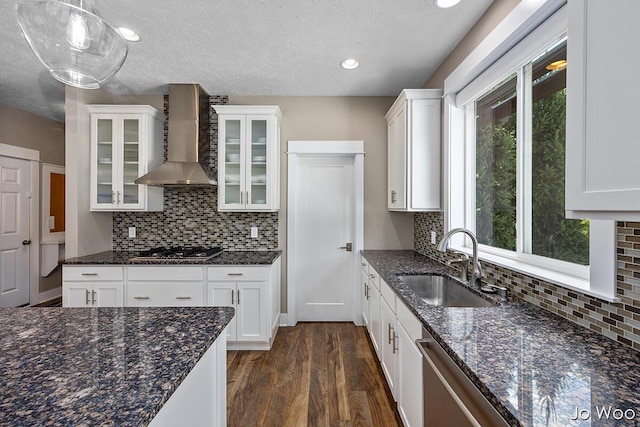 5362 Settlers Grove Rd NE, Belmont, MI 49306 - kitchen featuring wall chimney exhaust hood, appliances with stainless steel finishes, white cabinets, a textured ceiling, and recessed lighting