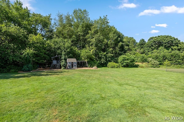 5362 Settlers Grove Rd NE, Belmont, MI 49306 - view of grassy yard featuring an outbuilding and a forest view