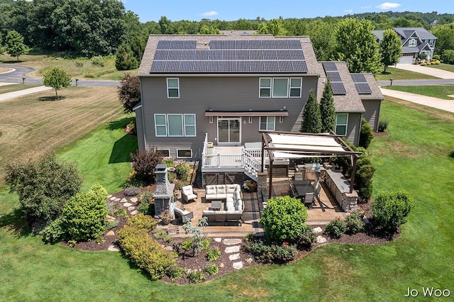5362 Settlers Grove Rd NE, Belmont, MI 49306 - rear view of house with stairway, outdoor lounge area, a patio, and a lawn