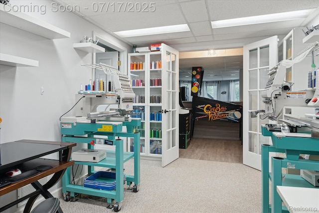 1847 Brandy Ln, Brighton, MI 48114 - carpeted office space with french doors and a paneled ceiling