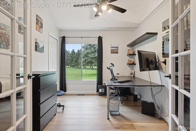 1847 Brandy Ln, Brighton, MI 48114 - home office featuring french doors, light wood-type flooring, and ceiling fan