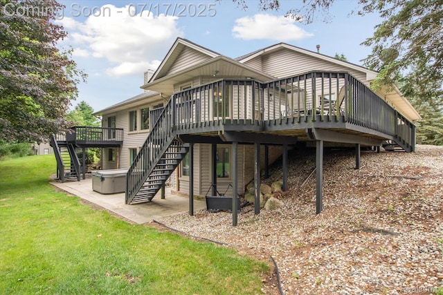 1847 Brandy Ln, Brighton, MI 48114 - back of house featuring stairs, a wooden deck, a patio area, and a lawn