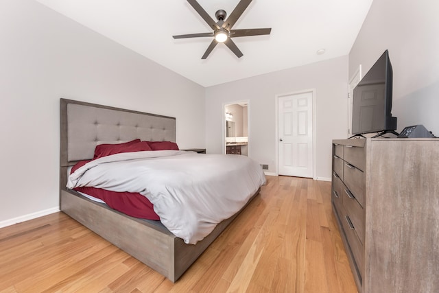 241 W Oakbrook Dr, Ann Arbor, MI 48103 - bedroom featuring light wood-style floors, a ceiling fan, and connected bathroom