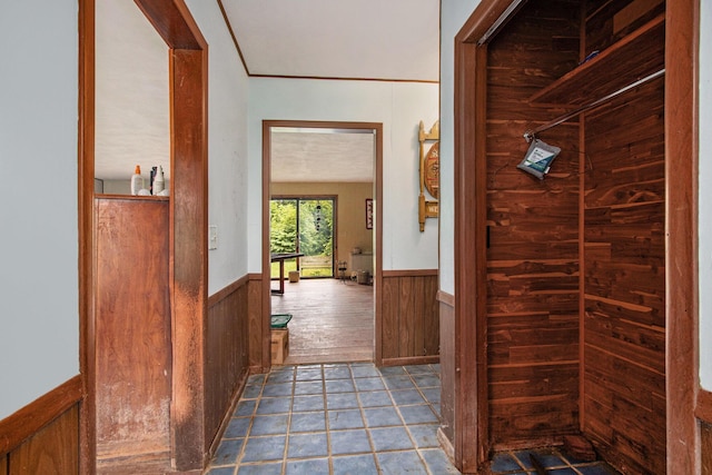 2597 E Glendora Rd, Buchanan, MI 49107 - corridor with a wainscoted wall and wooden walls