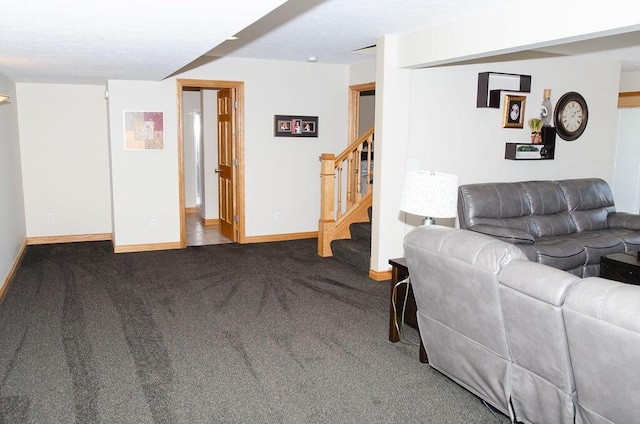 11734 Lindy Ct, Rockford, MI 49341 - carpeted living area with baseboards and stairs