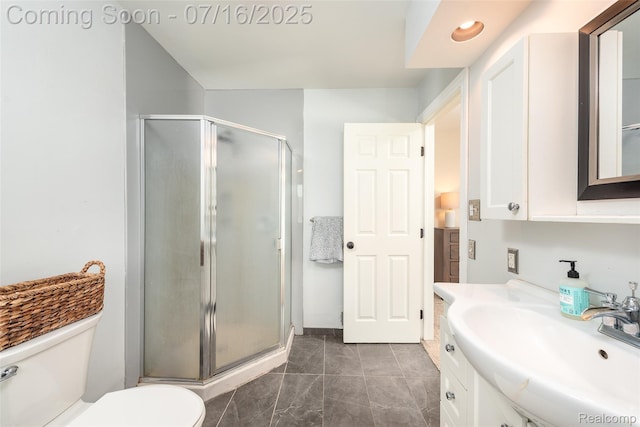 7366 E Maple Ave, Grand Blanc, MI 48439 - bathroom with a stall shower, vanity, and marble look tile flooring