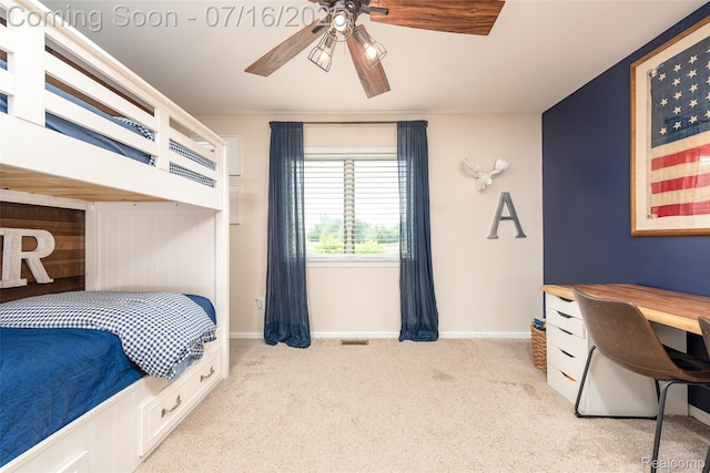 7366 E Maple Ave, Grand Blanc, MI 48439 - bedroom featuring light carpet and ceiling fan