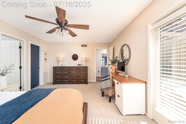 7366 E Maple Ave, Grand Blanc, MI 48439 - bedroom featuring a desk, light colored carpet, and a ceiling fan