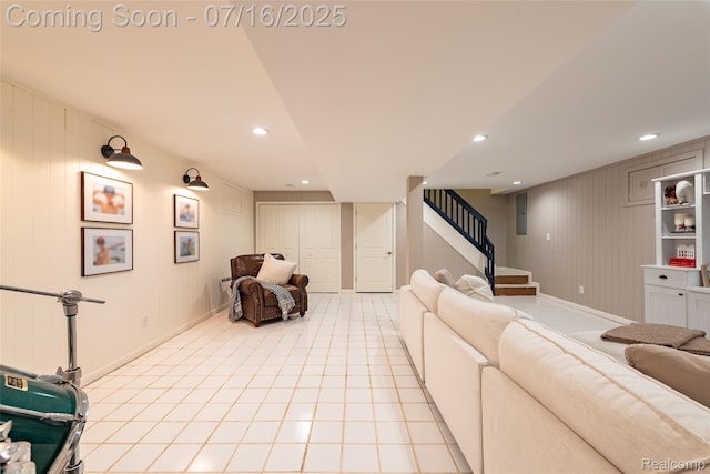 7366 E Maple Ave, Grand Blanc, MI 48439 - cinema room featuring recessed lighting, electric panel, and light tile patterned floors