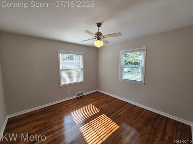 4507 Sedgemoor Ave, Royal Oak, MI 48073 - spare room featuring healthy amount of natural light, dark wood-style flooring, and ceiling fan