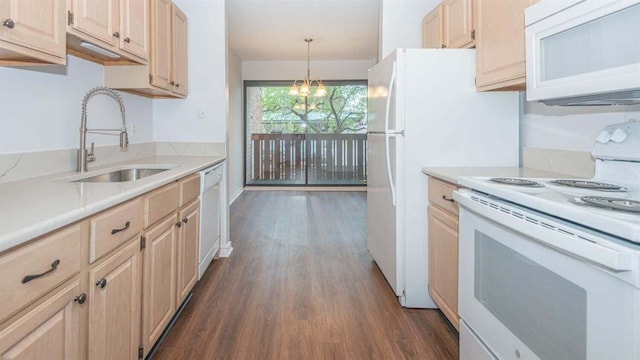 2124 Pauline Blvd Unit 206, Ann Arbor, MI 48103 - kitchen featuring white appliances, light countertops, dark wood-type flooring, and light brown cabinets