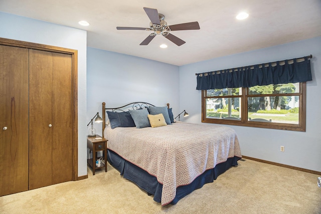220 Park Ave, South Haven, MI 49090 - carpeted bedroom featuring recessed lighting, a closet, and a ceiling fan