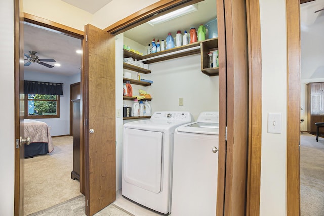 220 Park Ave, South Haven, MI 49090 - laundry area featuring light carpet, separate washer and dryer, and a ceiling fan