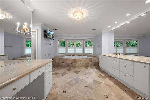 400 Hamilton Rd, Bloomfield, MI 48301 - full bathroom with crown molding, vanity, a bath, a chandelier, and recessed lighting