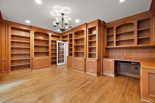 400 Hamilton Rd, Bloomfield, MI 48301 - unfurnished office featuring recessed lighting, a chandelier, light wood-style floors, and built in study area