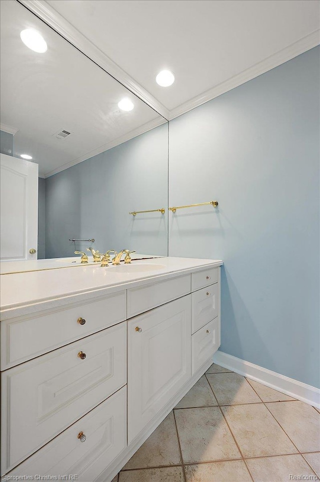 400 Hamilton Rd, Bloomfield, MI 48301 - bathroom with vanity, tile patterned flooring, recessed lighting, and ornamental molding