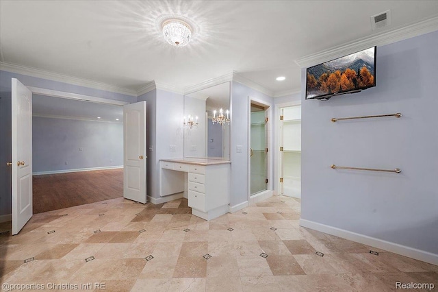400 Hamilton Rd, Bloomfield, MI 48301 - bathroom featuring ornamental molding, recessed lighting, a chandelier, and a shower with door
