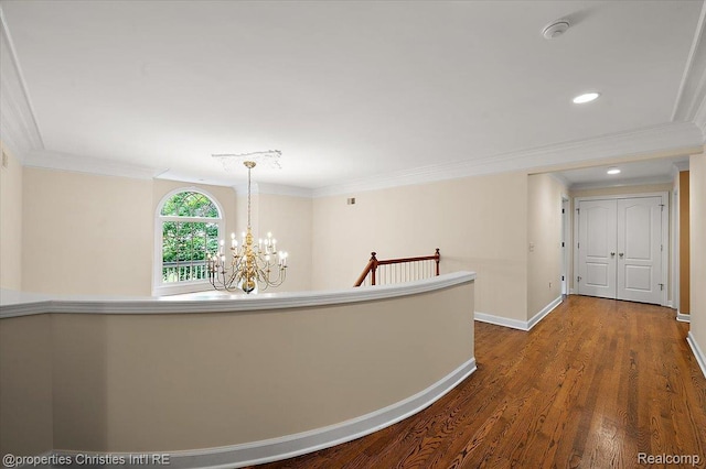 400 Hamilton Rd, Bloomfield, MI 48301 - corridor with a chandelier, crown molding, wood finished floors, and recessed lighting