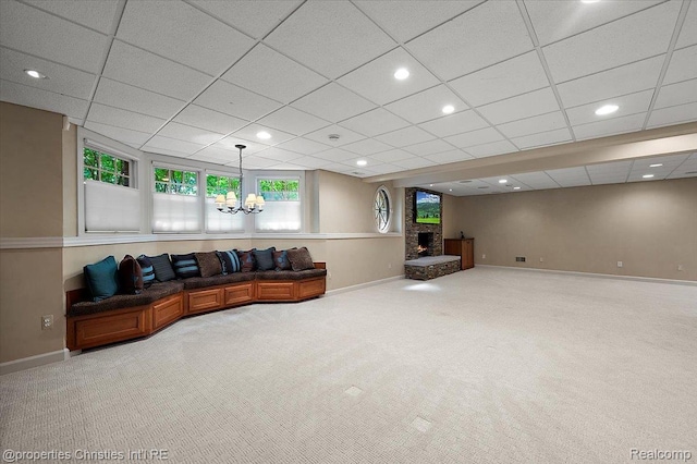 400 Hamilton Rd, Bloomfield, MI 48301 - sitting room featuring carpet flooring, a fireplace, plenty of natural light, and recessed lighting
