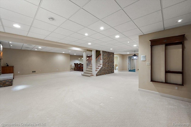 400 Hamilton Rd, Bloomfield, MI 48301 - finished basement featuring carpet, stairway, a paneled ceiling, and recessed lighting