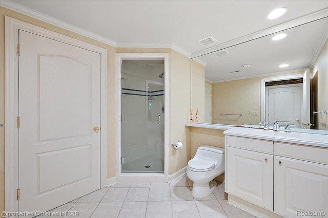 400 Hamilton Rd, Bloomfield, MI 48301 - full bath with vanity, a stall shower, tile patterned floors, crown molding, and recessed lighting
