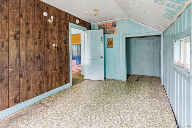 4415 Central St, Columbiaville, MI 48421 - unfurnished room featuring lofted ceiling and wooden walls