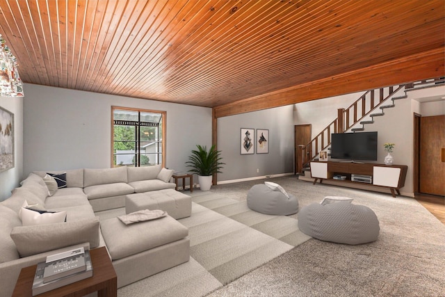 4675 44th St, Holland, MI 49423 - living area featuring wood ceiling and stairs