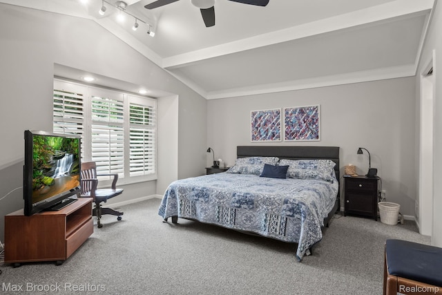 1109 Ivyglen Cir, Bloomfield Hills, MI 48304 - carpeted bedroom with vaulted ceiling and a ceiling fan
