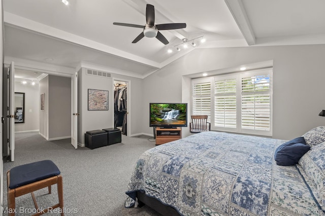 1109 Ivyglen Cir, Bloomfield Hills, MI 48304 - bedroom featuring a spacious closet, carpet floors, ceiling fan, and attic access