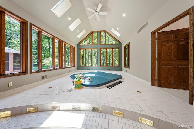 8931 Bridge Rd, Grosse Ile, MI 48138 - bathroom featuring plenty of natural light, a skylight, lofted ceiling, and ceiling fan