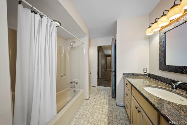 8931 Bridge Rd, Grosse Ile, MI 48138 - full bathroom featuring vanity, shower / tub combo with curtain, and tile patterned floors