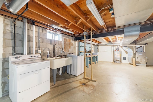 21819 Meridian Rd, Grosse Ile, MI 48138 - below grade area with gas water heater, washing machine and dryer, and heating unit