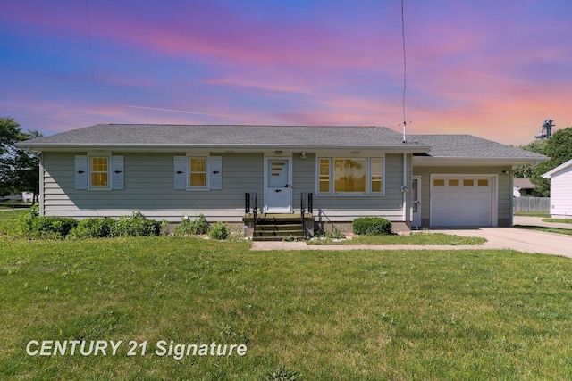 306 Macomber Ave, Auburn, MI 48611 - single story home with an attached garage, a front yard, driveway, and roof with shingles