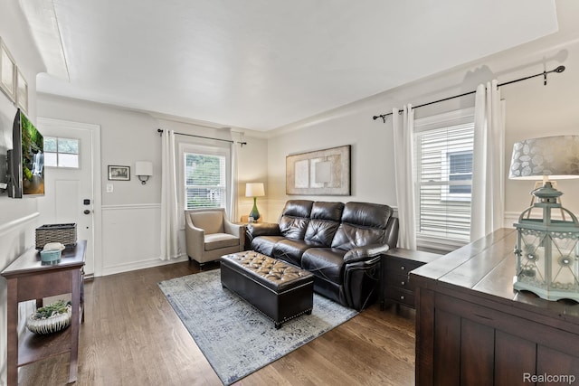 1405 Fielding St, Ferndale, MI 48220 - living area with a wainscoted wall and dark wood-style floors