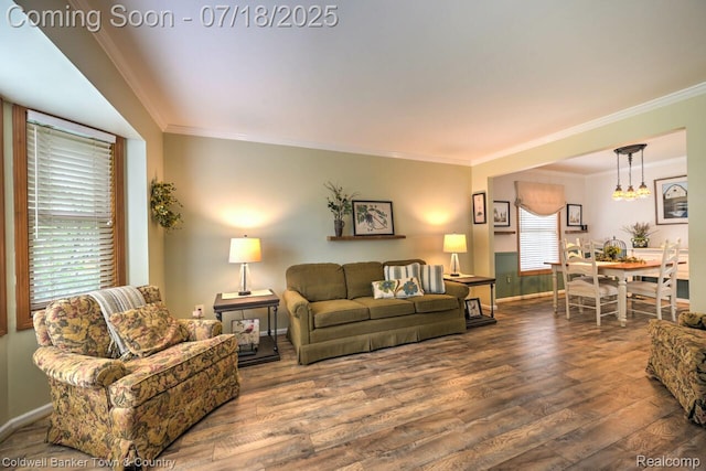 978 Oak Ridge Cir, Brighton, MI 48116 - living area with wood finished floors and crown molding