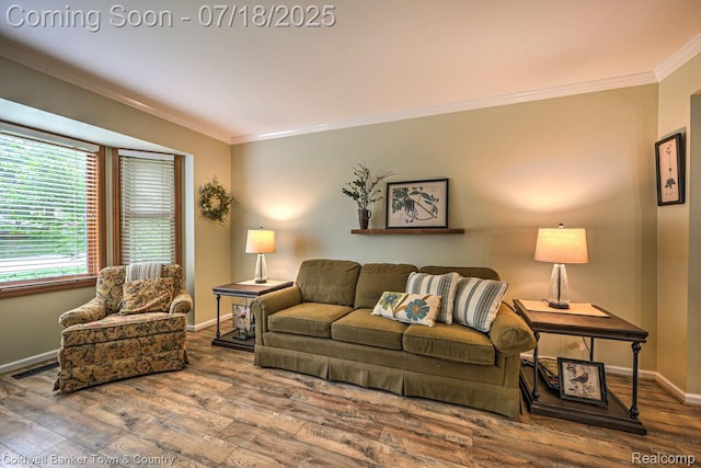 978 Oak Ridge Cir, Brighton, MI 48116 - living area featuring ornamental molding and wood finished floors