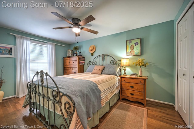 978 Oak Ridge Cir, Brighton, MI 48116 - bedroom featuring a closet, wood-type flooring, and ceiling fan