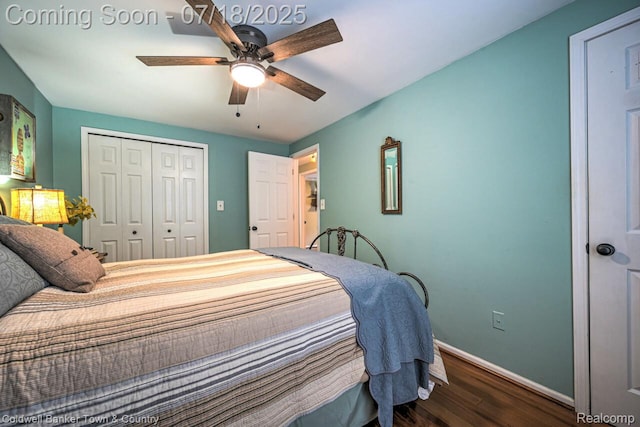 978 Oak Ridge Cir, Brighton, MI 48116 - bedroom featuring dark wood-type flooring, a closet, and ceiling fan