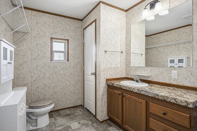 13750 Primrose Ln, Cedar Springs, MI 49319 - bathroom featuring crown molding, vanity, and stone finish flooring