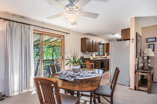 18354 Mount Zion Rd, Galien, MI 49113 - dining area featuring a ceiling fan and light carpet