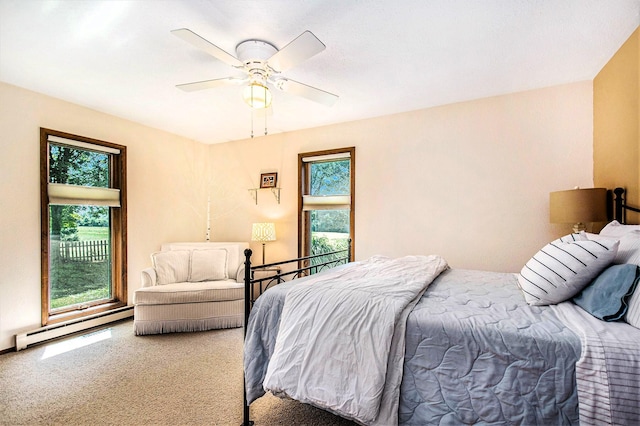18354 Mount Zion Rd, Galien, MI 49113 - carpeted bedroom featuring a baseboard heating unit and a ceiling fan