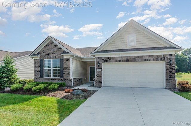 4000 Ashdale Way, Clarkston, MI 48348 - view of front of property featuring brick siding, concrete driveway, an attached garage, a front yard, and a shingled roof
