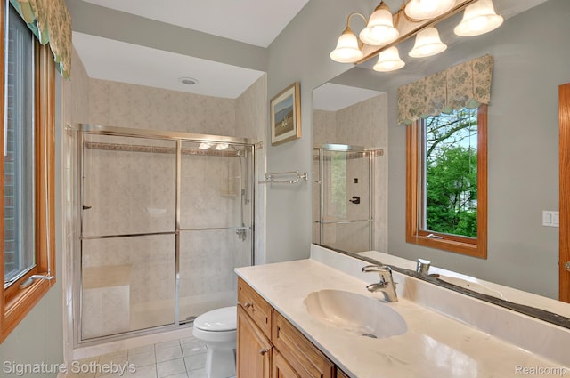 40600 8 Mile Rd, Northville, MI 48167 - full bathroom featuring vanity, a shower stall, and tile patterned flooring