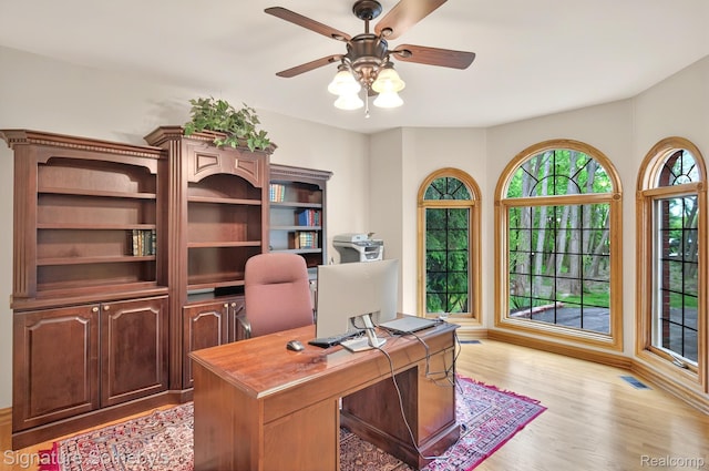40600 8 Mile Rd, Northville, MI 48167 - office area with ceiling fan and light wood-style floors