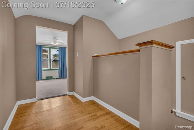 24429 Notre Dame St, Dearborn, MI 48124 - entryway with lofted ceiling, wood finished floors, and a ceiling fan