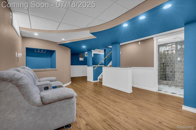 24429 Notre Dame St, Dearborn, MI 48124 - sitting room featuring wood finished floors, a paneled ceiling, recessed lighting, and stairway