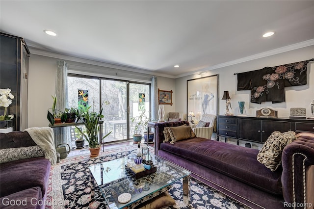 1470 Timberview Trl, Bloomfield Hills, MI 48304 - living room featuring ornamental molding and recessed lighting