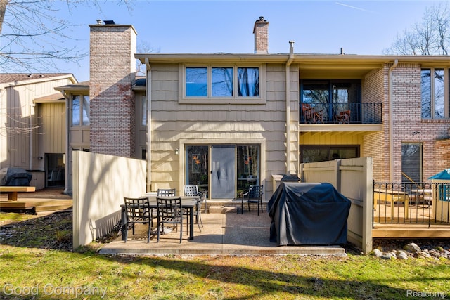 1470 Timberview Trl, Bloomfield Hills, MI 48304 - rear view of house with a chimney, a patio area, and a balcony