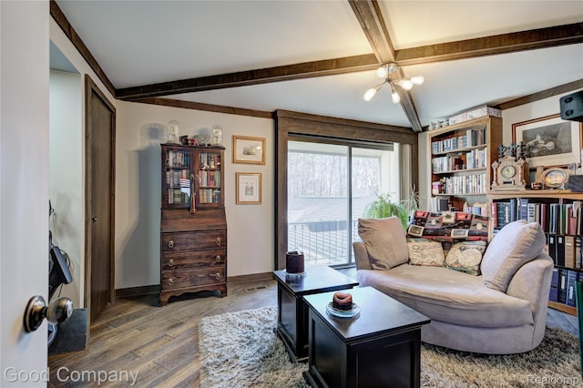 1470 Timberview Trl, Bloomfield Hills, MI 48304 - living room with beam ceiling and wood finished floors